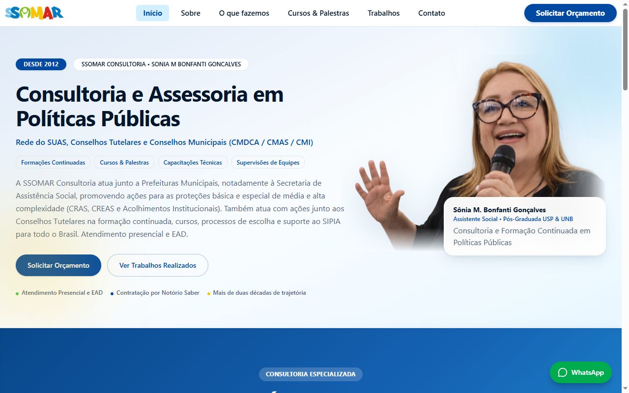 Site da empresa SSOMAR Consultoria e Políticas Públicas